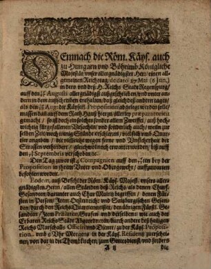 Außführlicher Bericht, Wie es in deme zu Regenspurg, Anno 1640. angestellten Reichstag, bey der Käyserl. Proposition, so den 3 (13) Septembris beschehen, gehalten worden : Neben einem Abriß, nicht allein des Orts, in welchem solche Solenniteten zu sehen gewest, sondern auch wie jeder anwesender Stand deß Reichs seinen Sitz vnd Stell gehabt ...