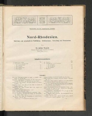 Nord-Rhodesien. Natürliche und wirschaftliche Verhältnisse. Verkehrswesen. Verwaltung und Finanzwesen.