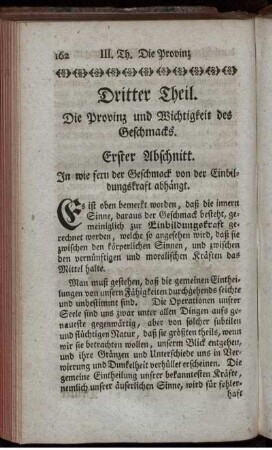 Dritter Theil. Die Provinz und Wichtigkeit des Geschmacks