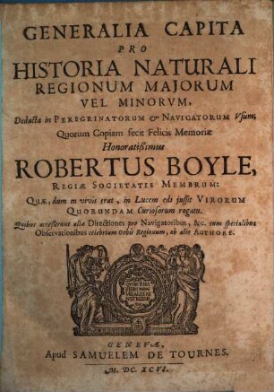 Generalia Capita pro historia naturali regionum