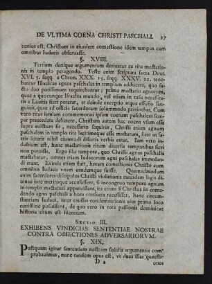 Sectio III. Exhibens Vindicias Sententiae Nostrae Contra Obiectiones Adversariorum.