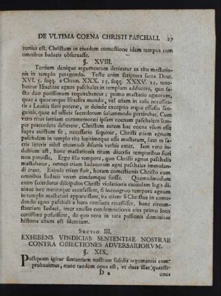 Sectio III. Exhibens Vindicias Sententiae Nostrae Contra Obiectiones Adversariorum.