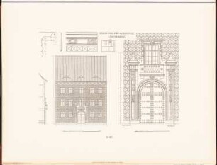 Gemeindedoppelschule in der Hausburgstraße, Berlin: Ansicht, Details Lehrerwohnhaus (aus: Neubauten der Stadt Berlin, Bd. IV, 1905)