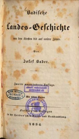 Badische Landesgeschichte : von den ältesten bis auf unsere Zeiten