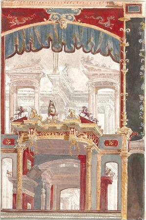 Walther, Conradin; Deutschland; Italien; Reisezeichnungen - Wandmalerei aus Pompeji im Museum von Neapel (Perspektive)