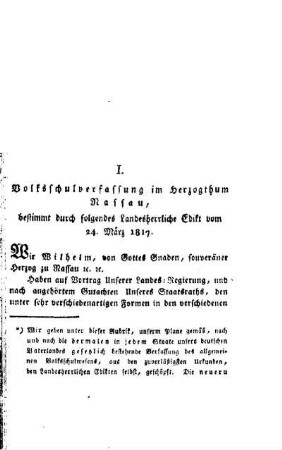 Volksschulverfassung im Herzogthum Nassau, bestimmt durch folgendes Landesherrliche Edikt vom 24. März 1817