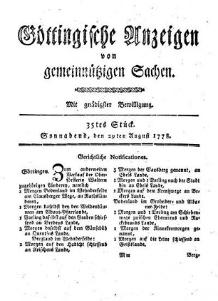 35tes Stück. Sonnabend, den 29ten August 1778.