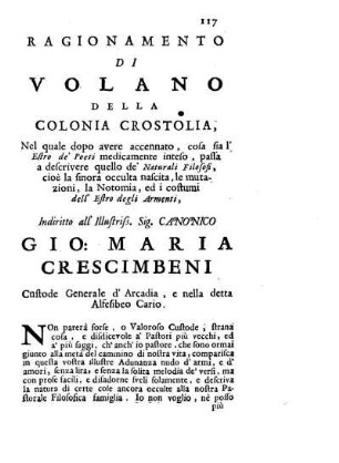 VI. Ragionamento di Volano della Colonia Crostolla