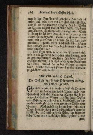 Das VIII. und IX. Capitel. Die Gestalt der in der Bärmutter erzeugten Leibes-Frucht.