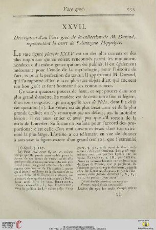 XXVII. Description d’un Vase grec de la collection de M. Durand, représentant la mort de l’Amazone Hippolyte