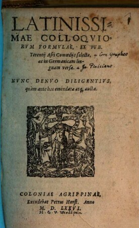 Latinissimae colloquiorum formulae ex Terentii Comoediis selectae