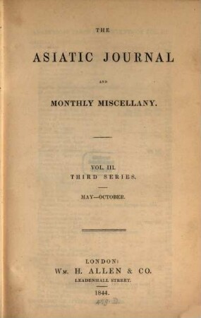 The Asiatic journal and monthly miscellany. 3. 1844