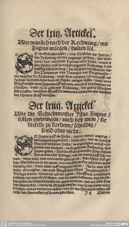 Der LXIIII. Artickel. Wie die Schichtmeister / die Zupus / sollen einbringen / auch bey wem / sie dieselb zu fordern / schuldig/seind oder nicht.