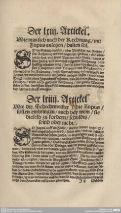 Der LXIIII. Artickel. Wie die Schichtmeister / die Zupus / sollen einbringen / auch bey wem / sie dieselb zu fordern / schuldig/seind oder nicht.