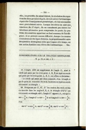 Considérations sur le triangle rectiligne.
