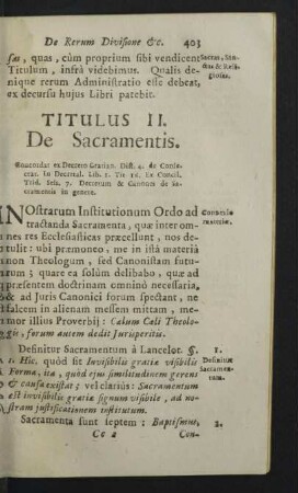 Titulus II. de Sacramentis.