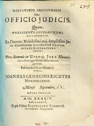 Disputatio Inauguralis De Officio Iudicis