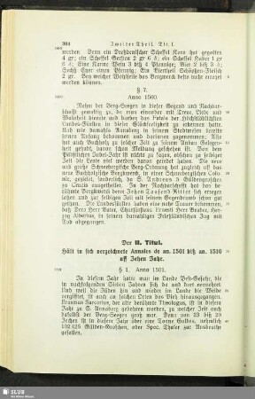 II. Titul. Hält in sich verzeichnete Annales de an. 1501 biß an. 1510 uff Zehen Jahr