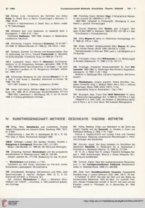 IV. Kunstwissenschaft: Methode. Geschichte. Theorie. Ästhetik