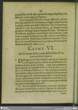 Caput VI. De librorum Biblicorum distinctione & in genere de libris Canonicis