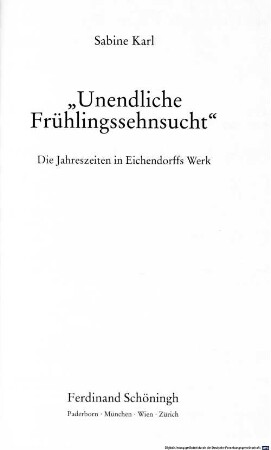 "Unendliche Frühlingssehnsucht" : die Jahreszeiten in Eichendorffs Werk