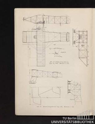Abb. 16. Albatros-Doppeldecker, Type F2, 1911. Maßstab 1 : 100. - Abb. 17. Albatros-Doppeldecker, Type RZ1. Maßstab 1 : 100.