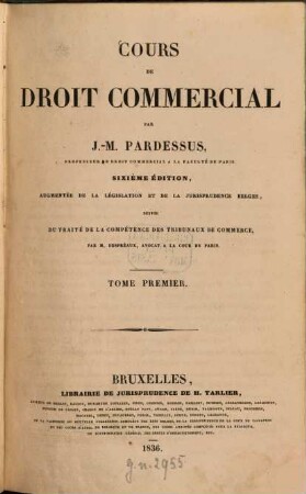 Cours de droit commercial, T. 1