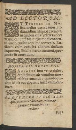 Sequuntur Fugae Aliquot suaviores duarum, trium, et quatuor vocum, in cantu duro.