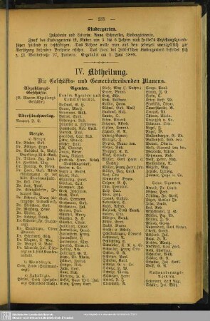 IV. Abtheilung. Berufsklassen und Gewerbebetriebe : IV. Abtheilung. Die Geschäfts- und Gewerbetreibenden Plauens