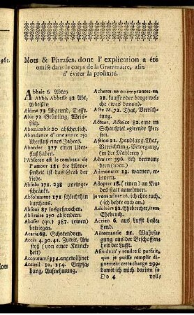 Erklärte Wörter und Phrases aus der Grammaire.