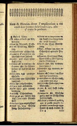 Erklärte Wörter und Phrases aus der Grammaire.