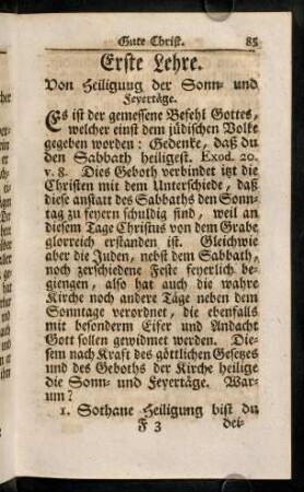85-95, Erste Lehre. Von Heiligung der Sonn- und Feyertaege.