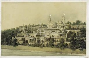 Ansicht von Schloss Albrechtsberg bei Dresden, Farblithogr., 1856 : Schloß Albrechtsberg bei Dresden : [Ansicht] / gez. v. Keller. - Berlin : Ernst & Korn , 1856. - 1 Kunstbl. : Farblithogr.