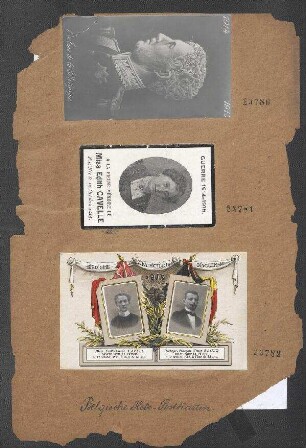 Postkarten aus dem Generalgouvernement Belgien: 1914, 1915 L'Ame de la Belgique [Porträt König Alberts mit versteckten Kriegsszenen], unsign.