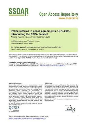 Police reforms in peace agreements, 1975-2011: introducing the PRPA dataset