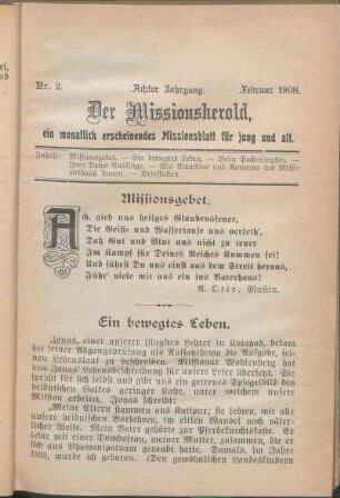 Nr. 2. Achter Jahrgang. Februar 1908.
