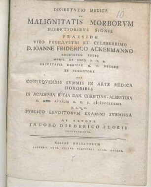 Dissertatio Medica De Malignitatis Morborvm Disertioribvs Signis