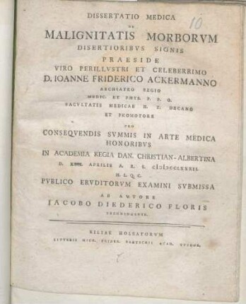 Dissertatio Medica De Malignitatis Morborvm Disertioribvs Signis