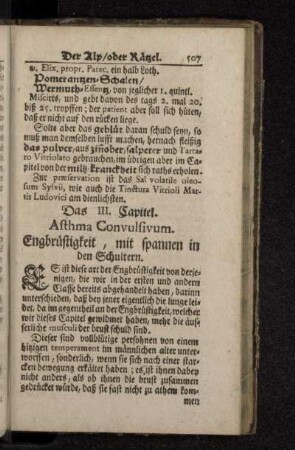 Das III. Capitel. Asthma Convulsivum. Engbürstigkeit, mit spannen in den Schultern.