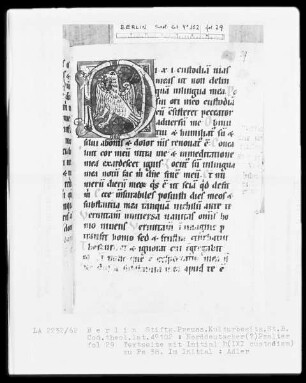 Psalter — Initiale D (IXI custodiam), darin ein Adler, Folio 19recto