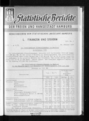 Die kassenmäßigen Steuereinnahmen in Hamburg im November 1959 : Lfd. Nr. 2