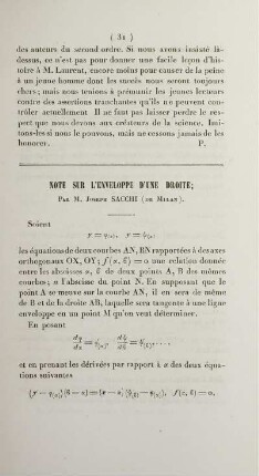 Note sur l'enveloppe d'une droite.