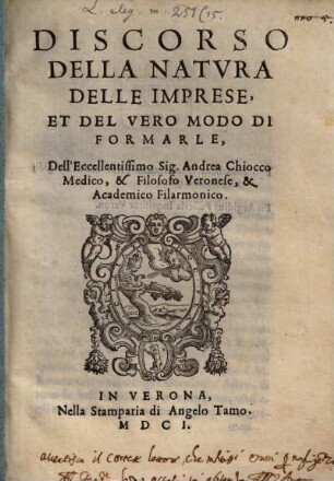 Discorso della natura delle impresse et del vero modo di formarle