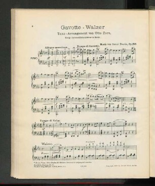 Gavotte-Walzer Tanz-Arrangement von Otto Zorn, Königl. Universitätstanzlehrer in Berlin.