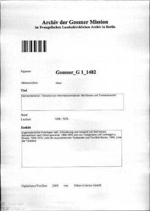 Gemeindedienst - Versand von Informationsmaterial: Bild-Serien und Tonbandverleih