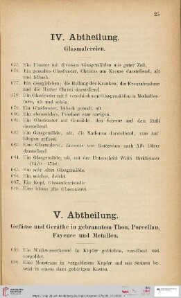 IV. Abtheilung. Glasmalereien (Nr. 675 - 688)