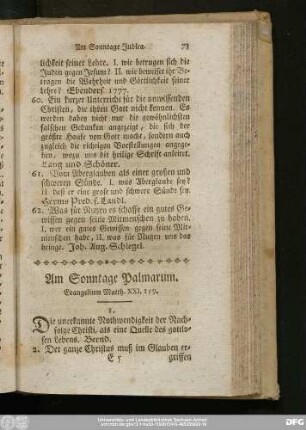 Am Sonntage Palmarum. Evangelium Matth. XXI, 1 - 19.