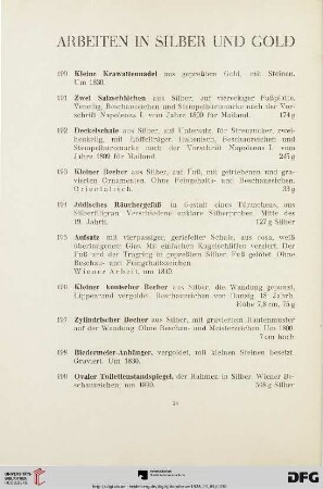 Arbeiten in Silber und Gold (Nr.190-204)