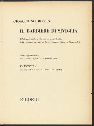 Il barbiere di Siviglia : Melodramma buffo in due atti di Cesare Sterbini : dalla commedia omonima di Pierre-Augustin Caron de Beaumarchais