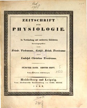 Zeitschrift für Physiologie. 5. 1833